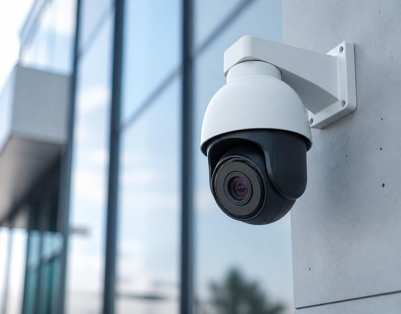 Premium CCTV security camera installed on a modern commercial building